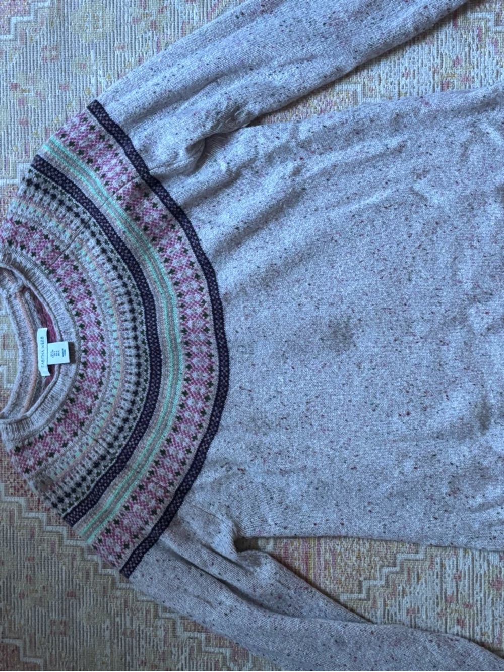 Speckled Light Pink Fair Isle Yoke Crewneck Sweater